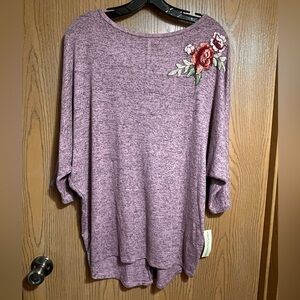 Purple Floral Embroidered Blouse